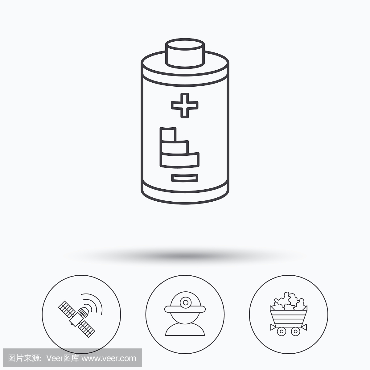 工人,礦物和GPS衛(wèi)星圖標(biāo)。